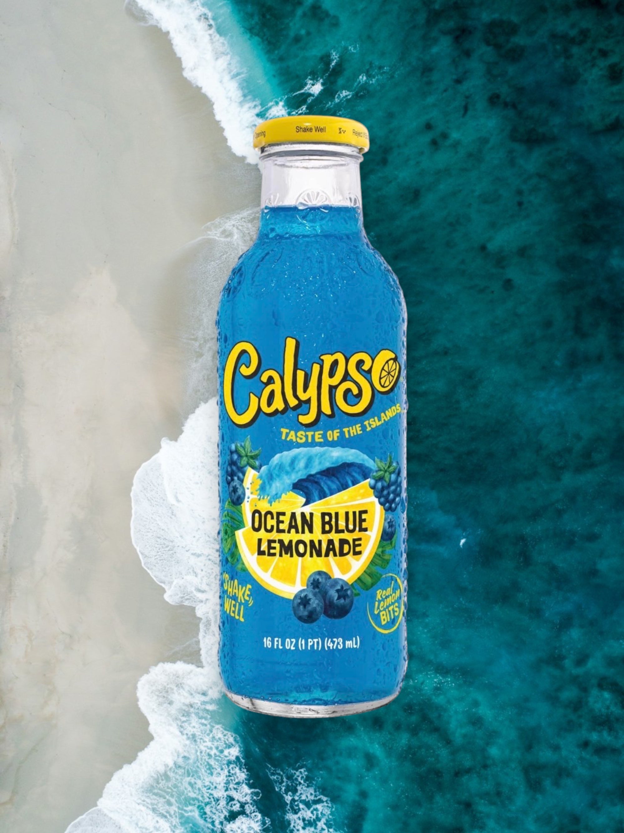 Calypso Ocean Blue Lemonade – 473mL (16 fl oz) Glass Bottle
