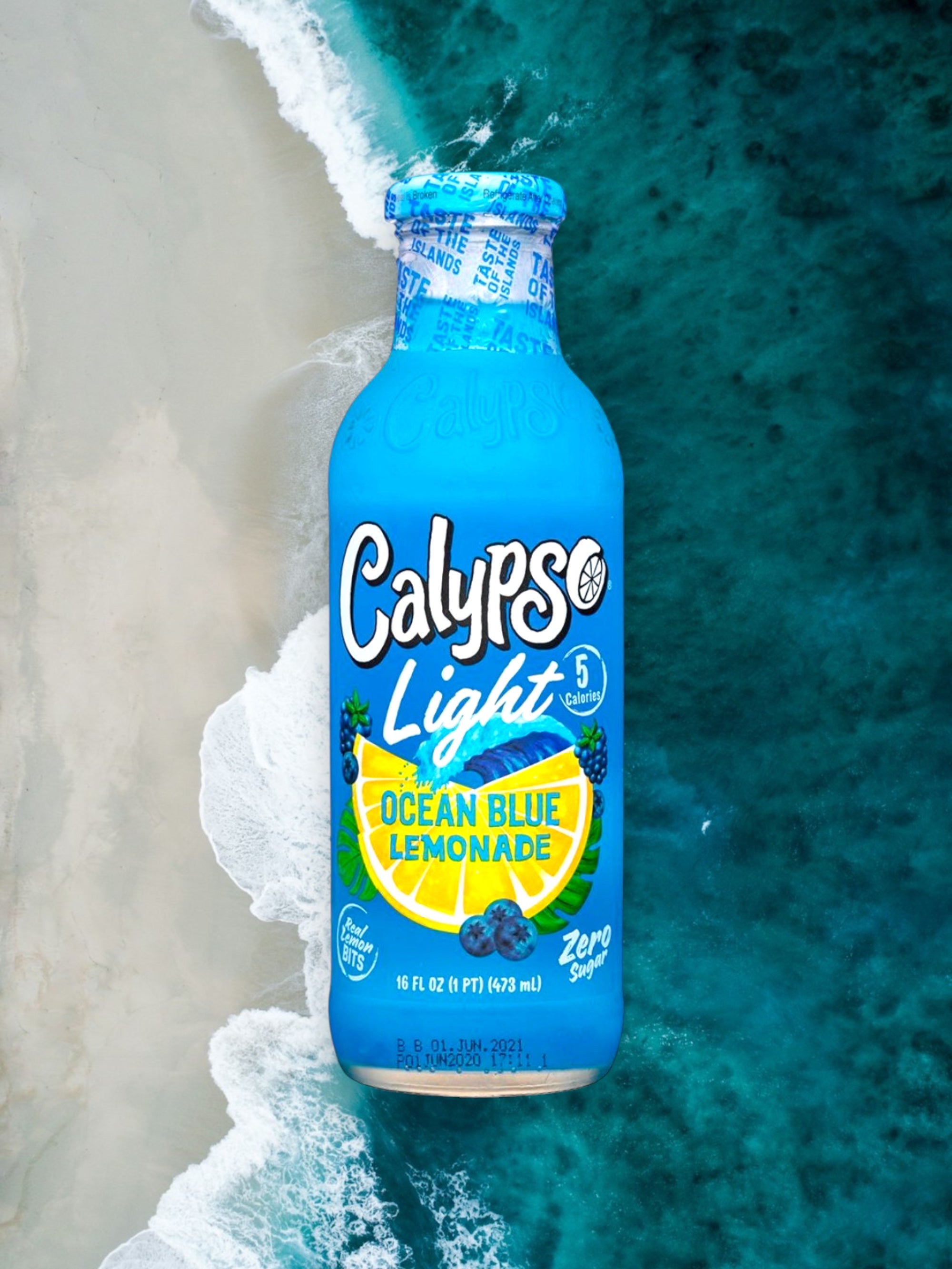Calypso Ocean Blue Lemonade Zero Sugar – 473mL (16 fl oz) Glass Bottle