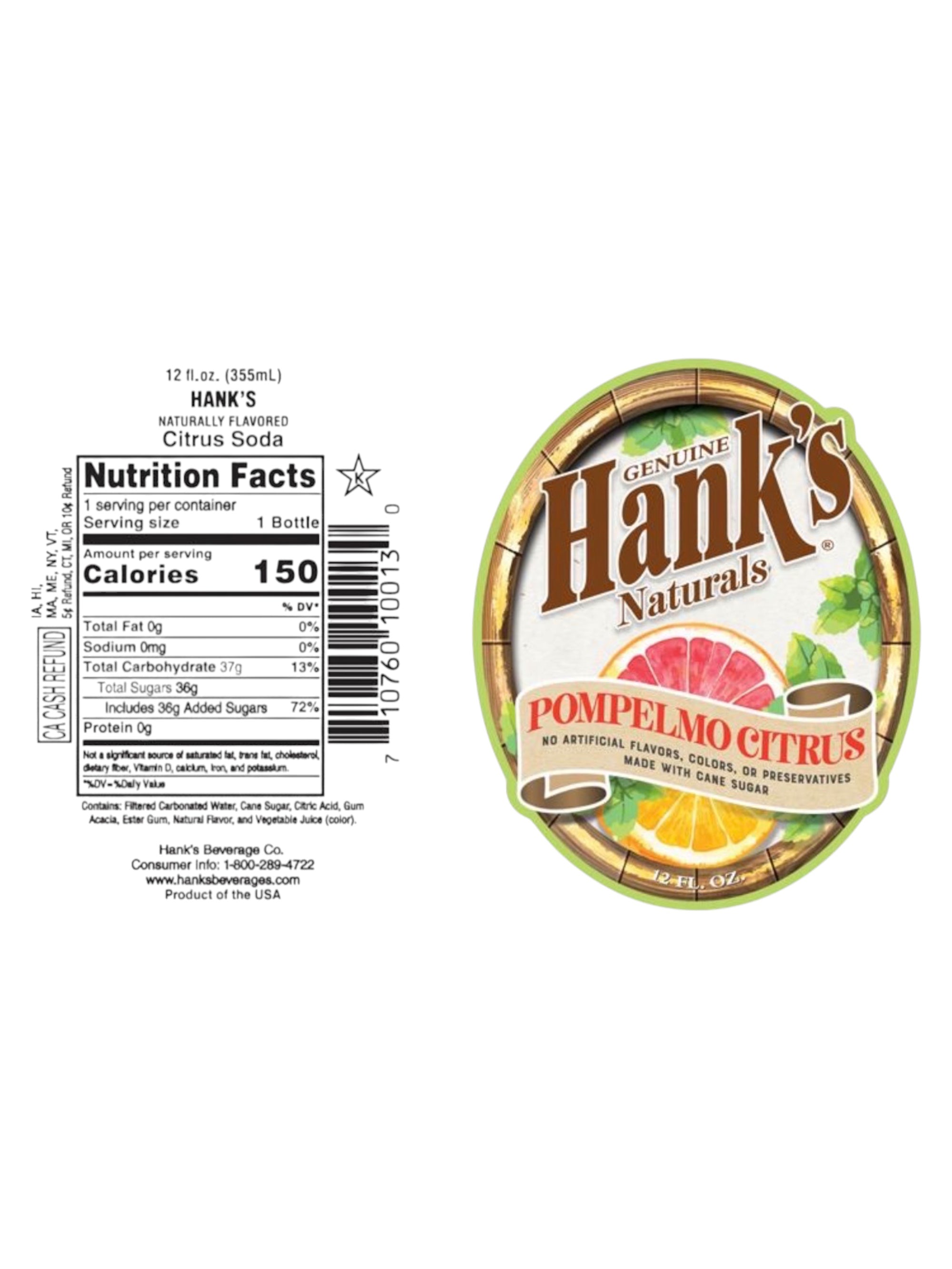 Hank’s Pompelmo Citrus Soda 12oz – Imported Craft Soda from Southampton PA