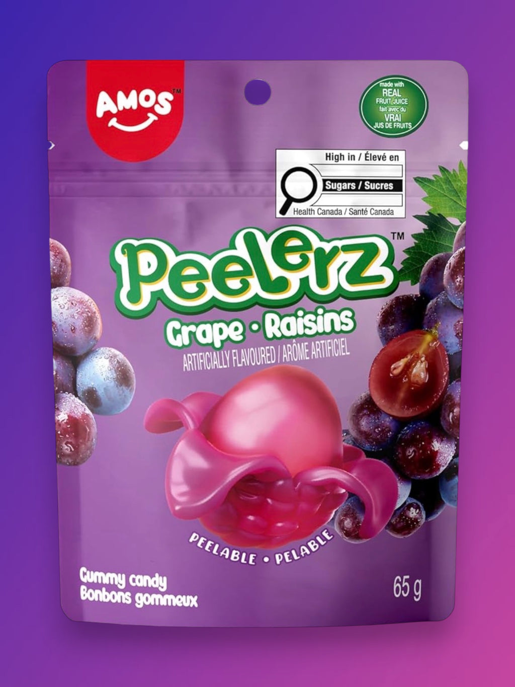 Amos Peelerz Exotic Grape Gummy Candy 65g – Imported Soft & Peelable Gummies