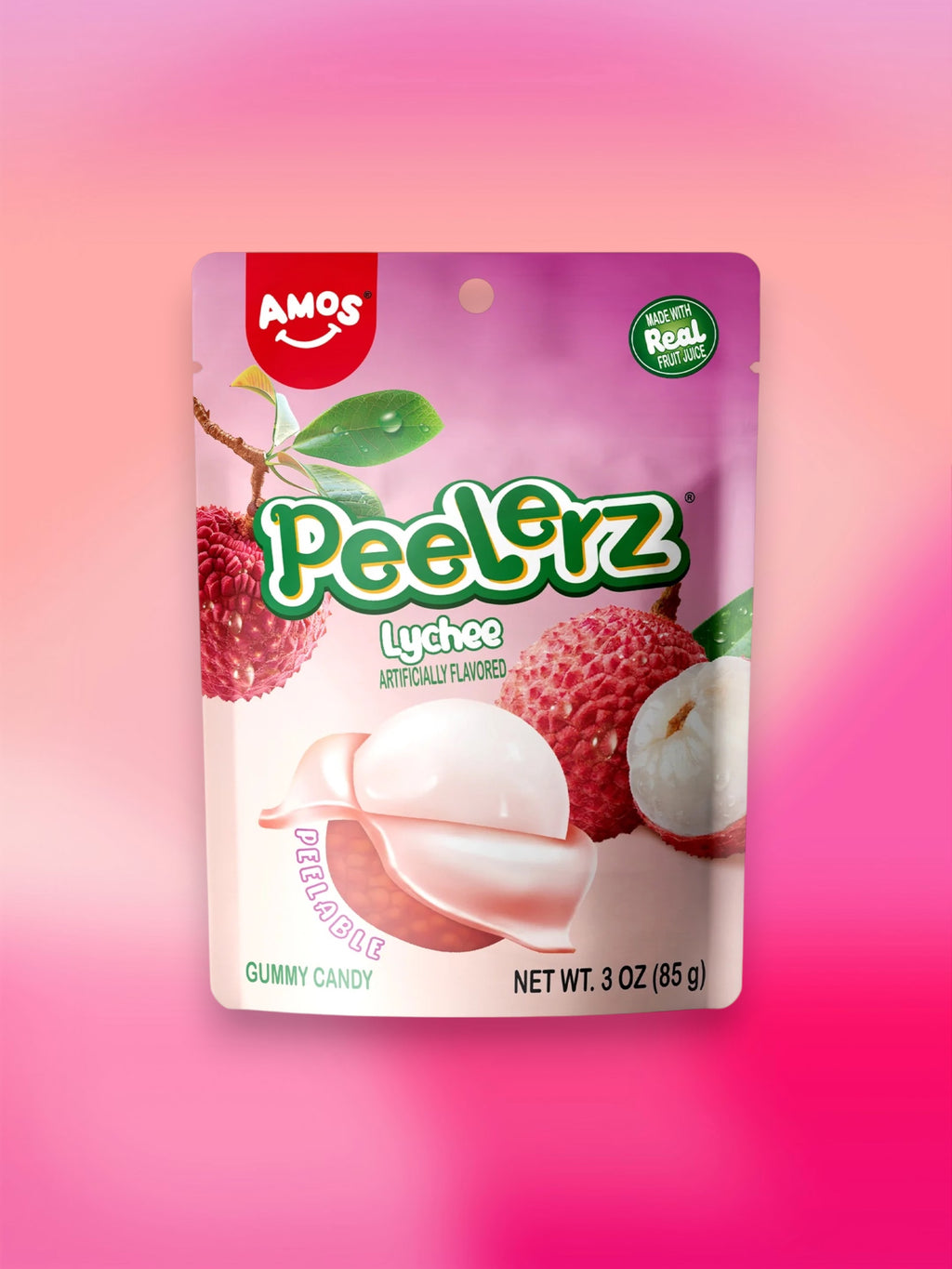 Amos Peelerz Exotic Lychee Gummy Candy 85g – Imported Soft & Peelable Gummies