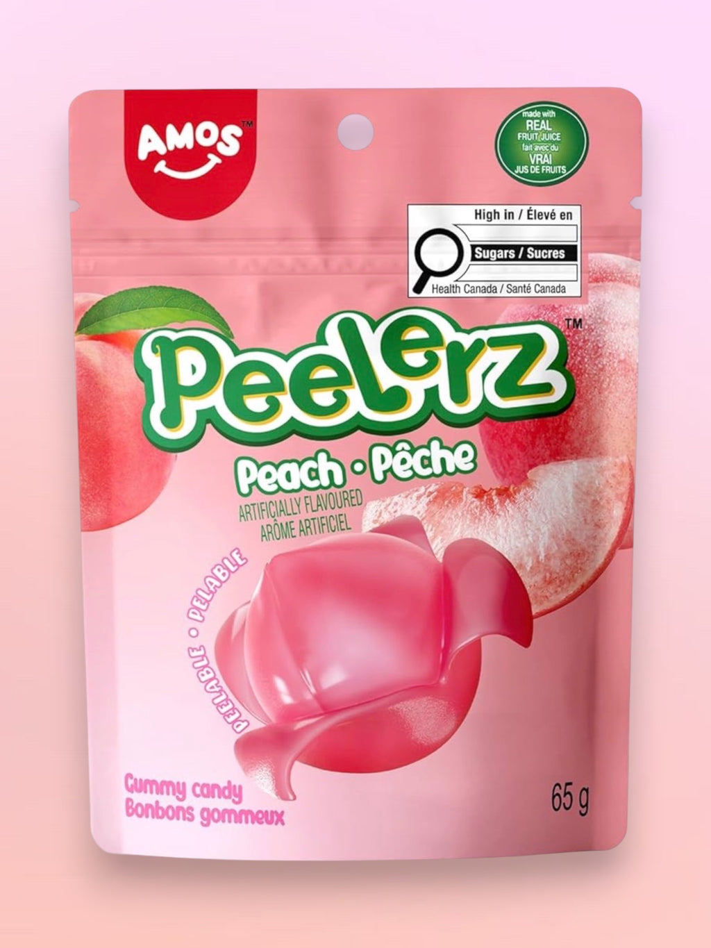 Amos Peelerz Exotic Peach Gummy Candy 65g – Imported Soft & Peelable Gummies Pr