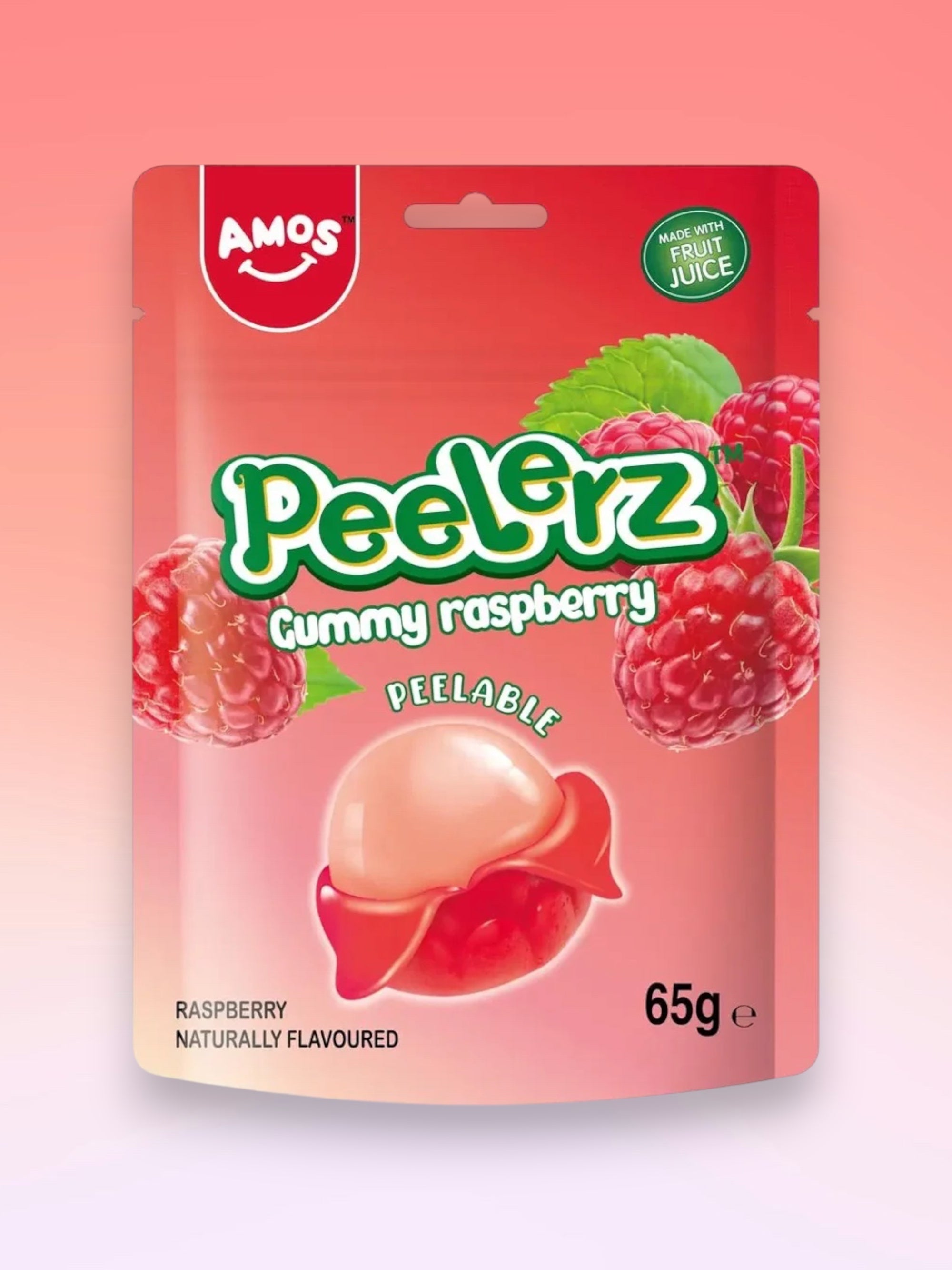 Amos Peelerz Exotic Raspberry Gummy Candy 65g – Imported Soft & Peelable Gummies
