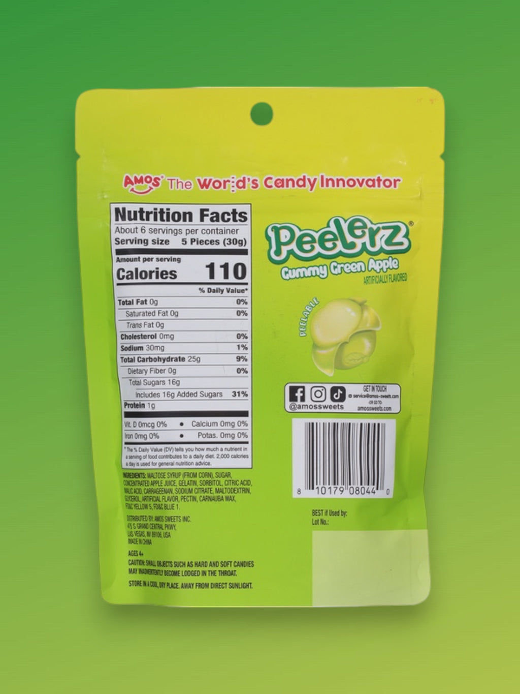 Amos Peelers Green Apple Candy 170g – Peelable Fruity Candy Snack