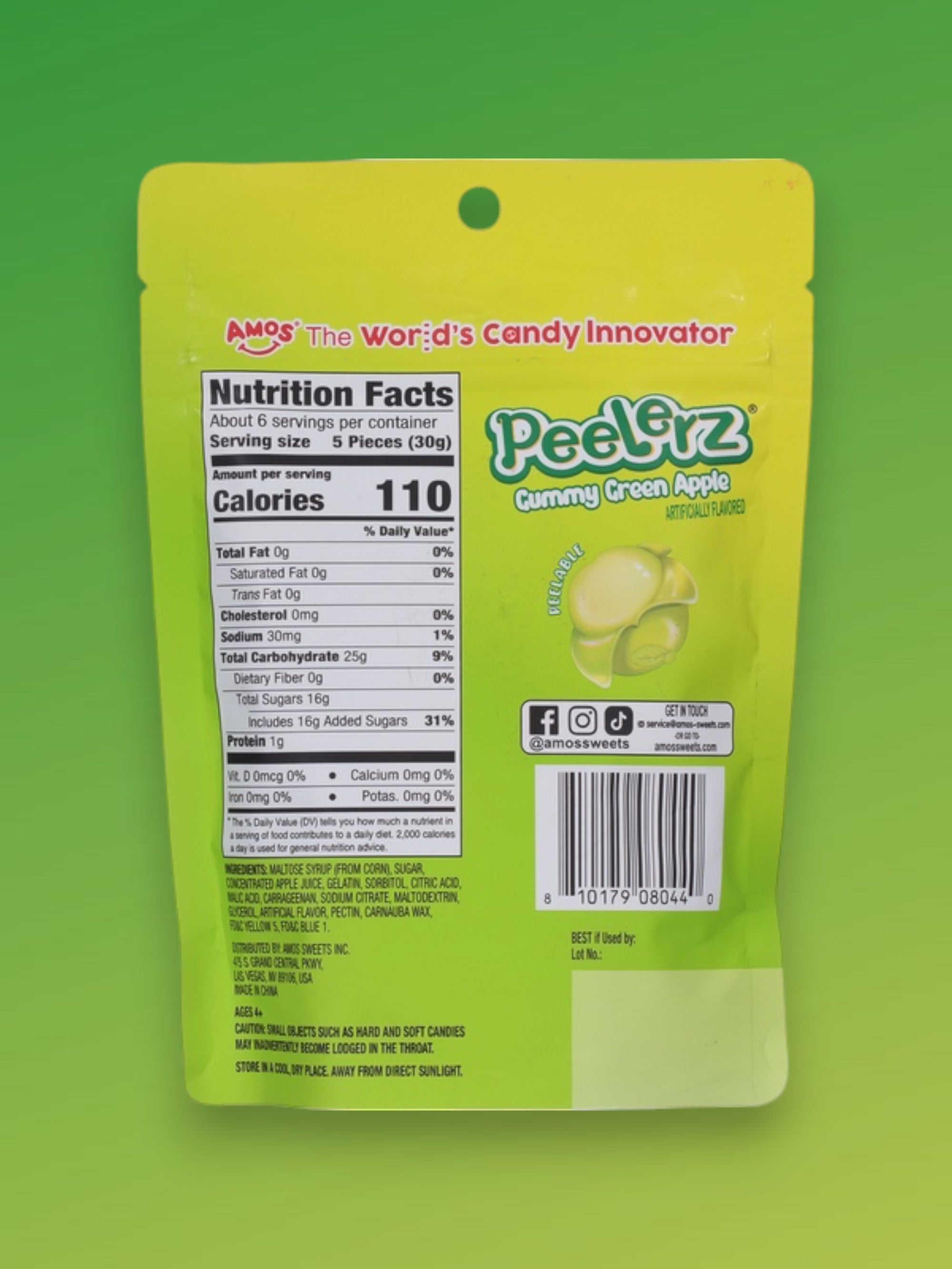 Amos Peelers Green Apple Candy 170g – Peelable Fruity Candy Snack