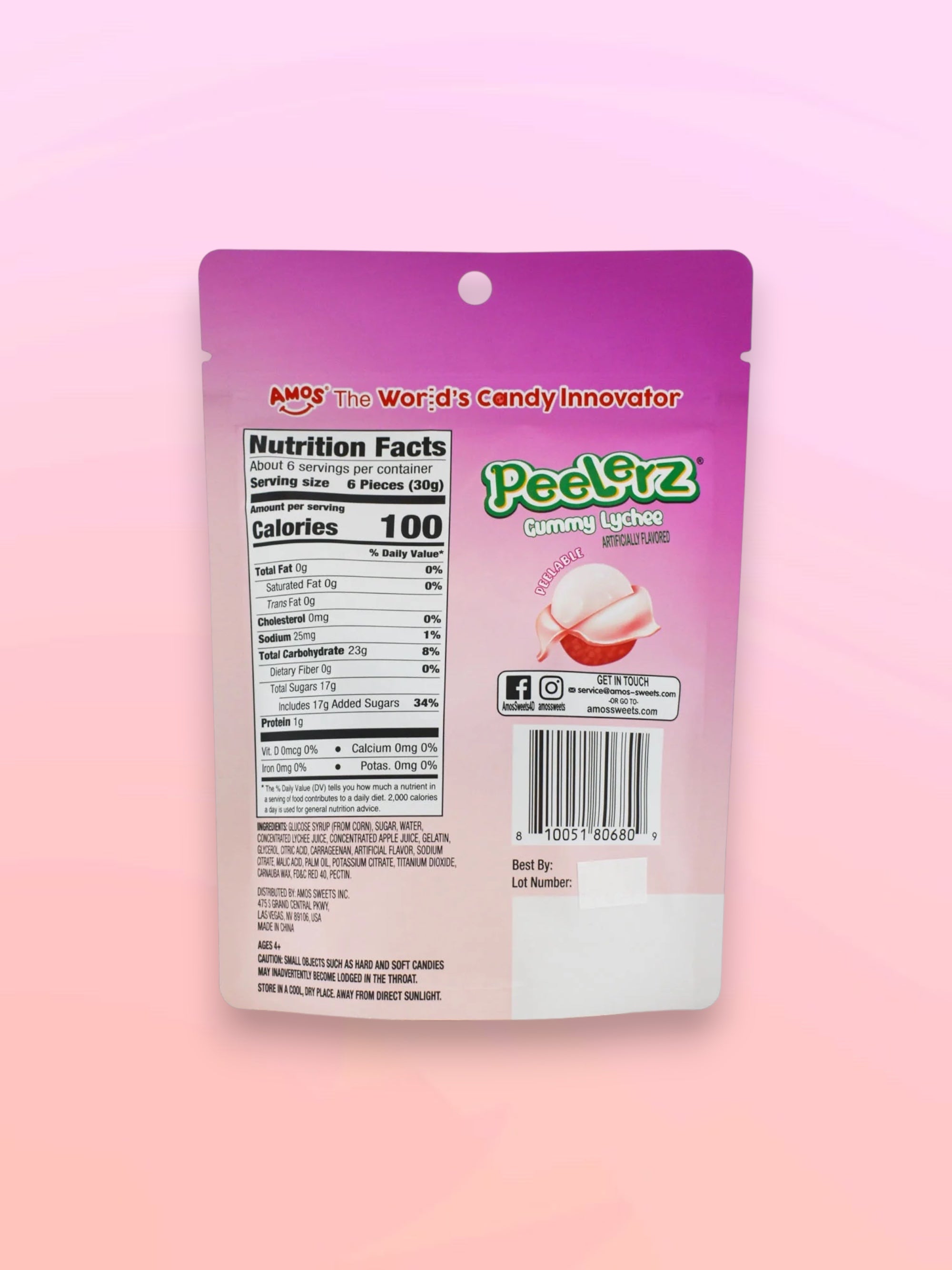 Amos Peelerz Exotic Lychee Gummy Candy 65g – Imported Soft & Peelable Gummies