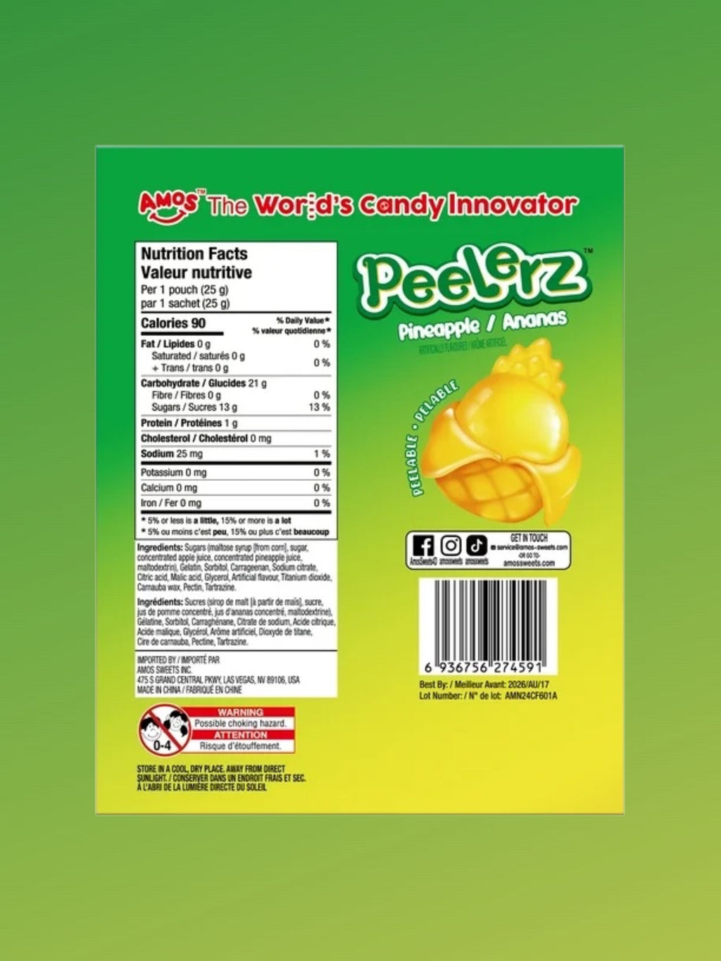 Amos Peelers Pineapple Candy 85g – Imported Exotic Peelable Gummies