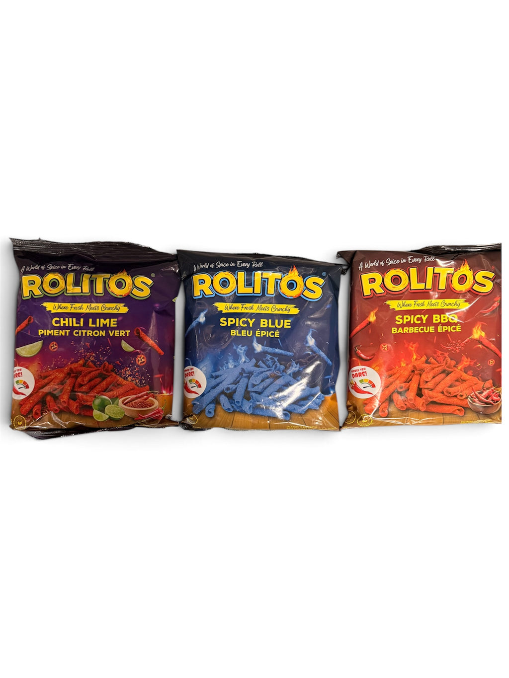 Rolitos Rolled Tortilla Chips – Spicy BBQ, Spicy Blue & Chili Lime | Imported from Guatemala