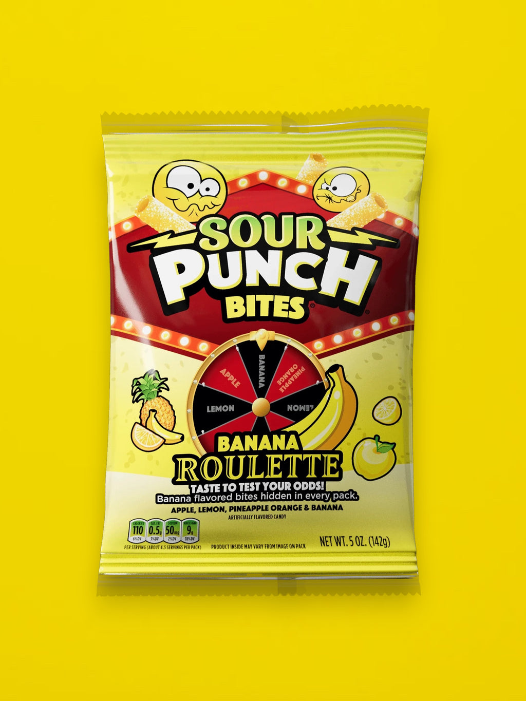 Sour Punch Banana Roulette Candy 142g | Imported Sour Banana Gummies