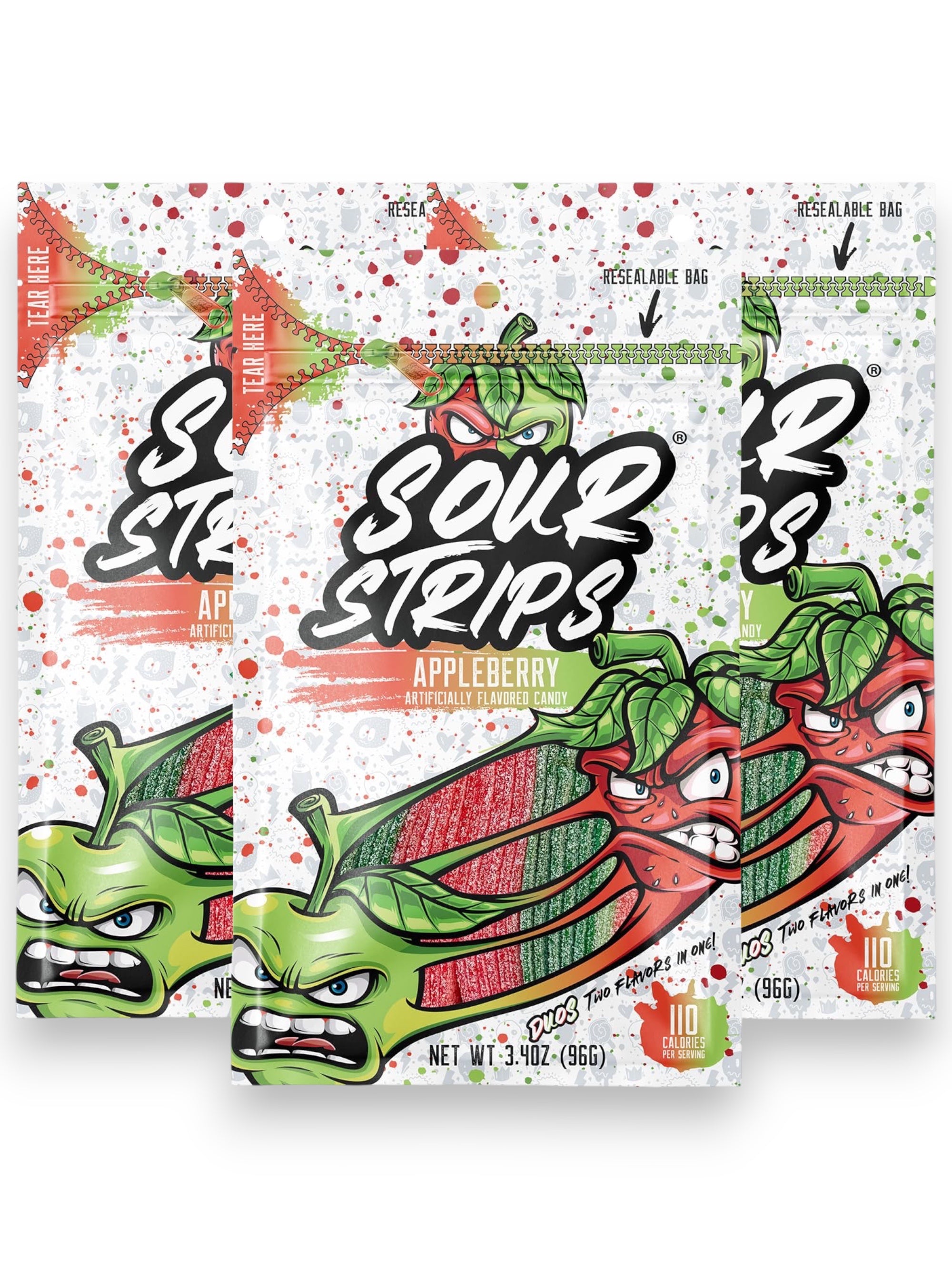 Sour Strips Appleberry Soft & Chewy Sour Candy 96g – Imported from Spain