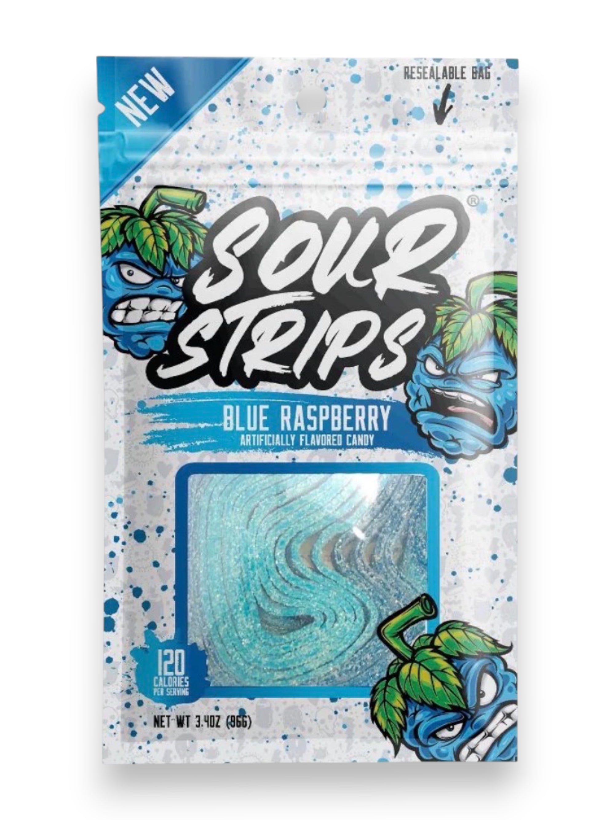 Sour Strips Blue Raspberry Soft & Chewy Sour Candy 96g – Imported from Spain