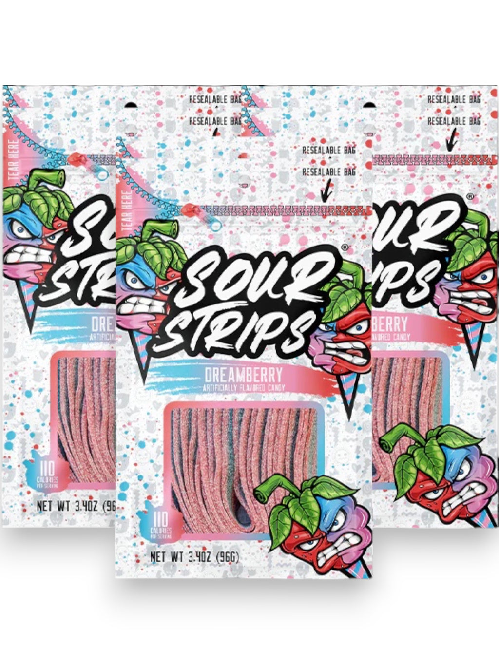 Sour Strips Dreamberry Soft & Chewy Sour Candy 96g – Imported from Spain