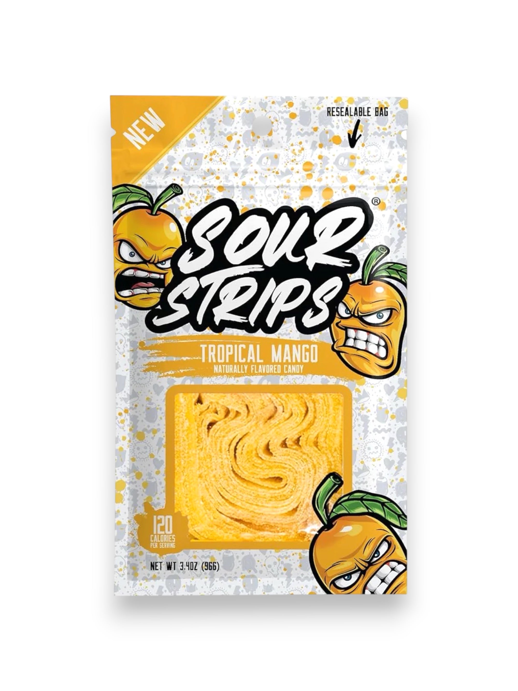 Sour Strips Tropical Mango Soft & Chewy Sour Candy 96g – Imported from Spain