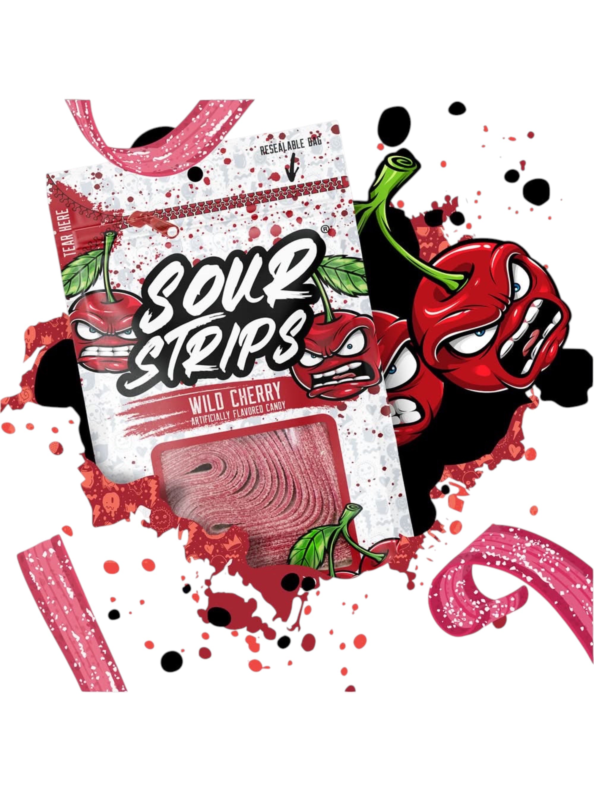 Sour Strips Wild Cherry Candy 96g – Sour Chewy Candy Imported from Spain