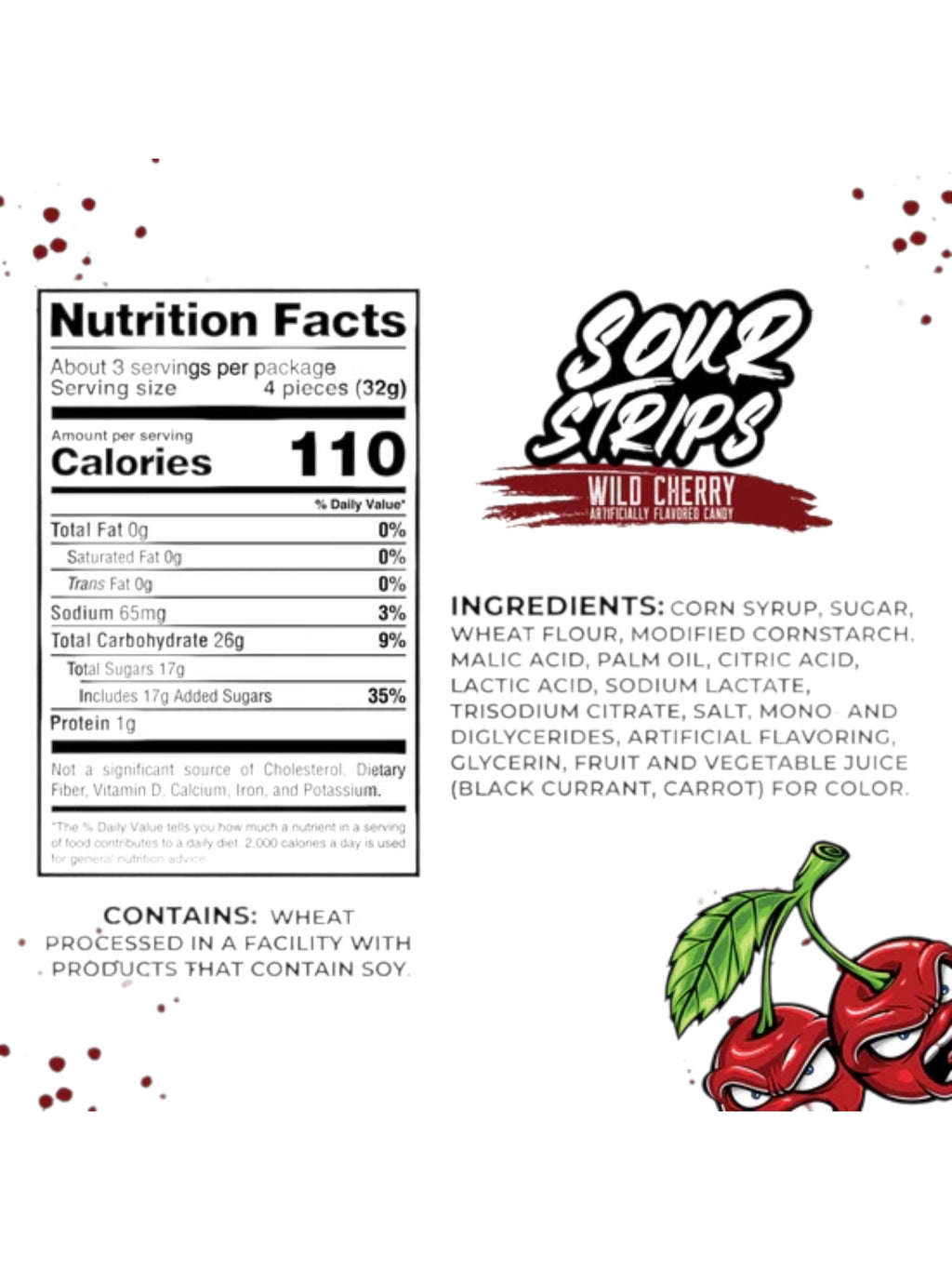 Sour Strips Wild Cherry Candy 96g – Sour Chewy Candy Imported from Spain