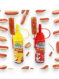 Squeeze Hot Dog Candy with Ketchup Gel – Novelty Lollipop Candy