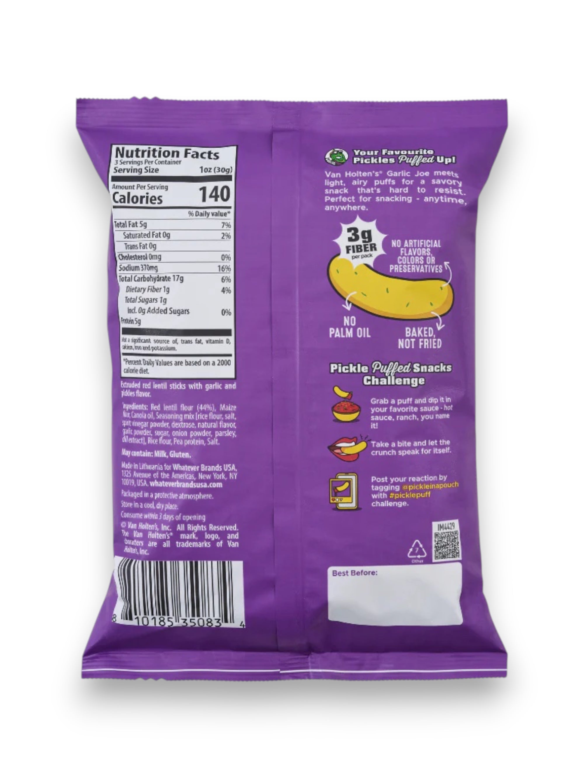 Van Holten's Pickled Puffed Snacks Garlic Joe | Bold Garlic Flavored Snack