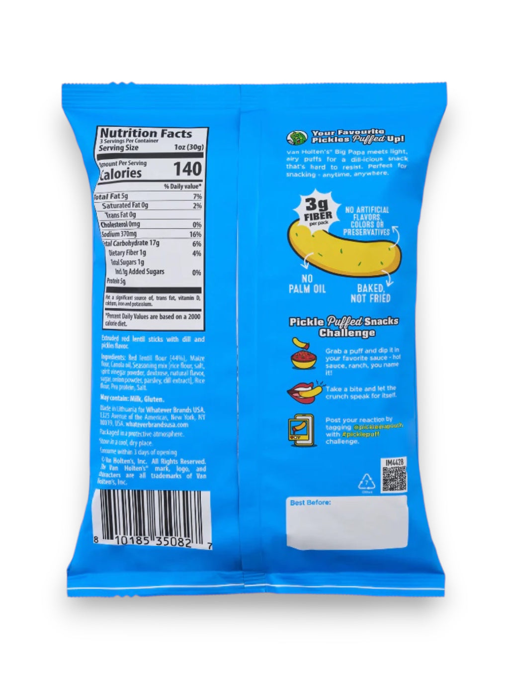Van Holten's Pickled Puffed Snacks Big Papa | Bold Dill Pickle Flavored Snack