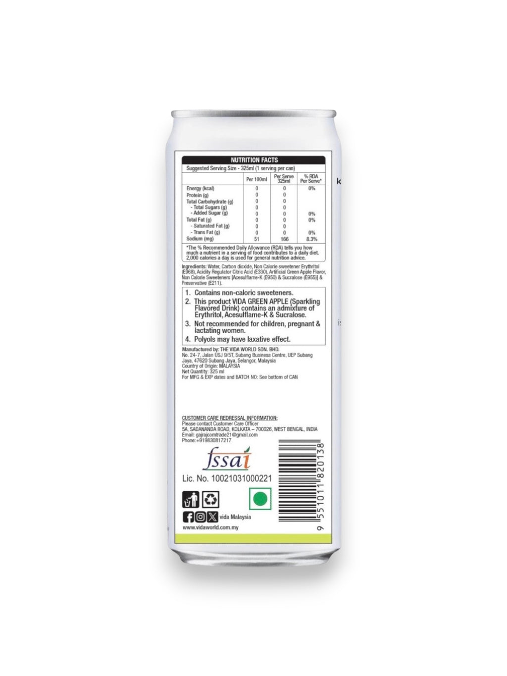 Vida Green Apple Drink 325ml Can – Imported from Malaysia | Crisp Apple Beverage