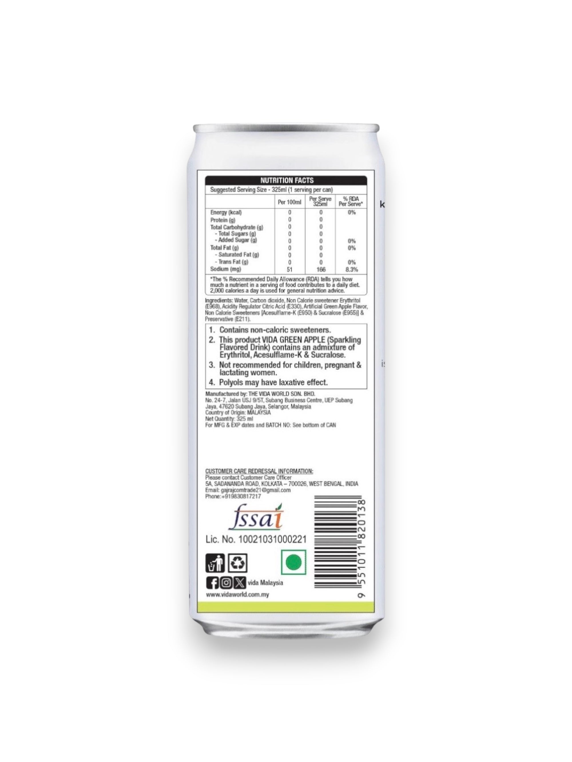 Vida Green Apple Drink 325ml Can – Imported from Malaysia | Crisp Apple Beverage