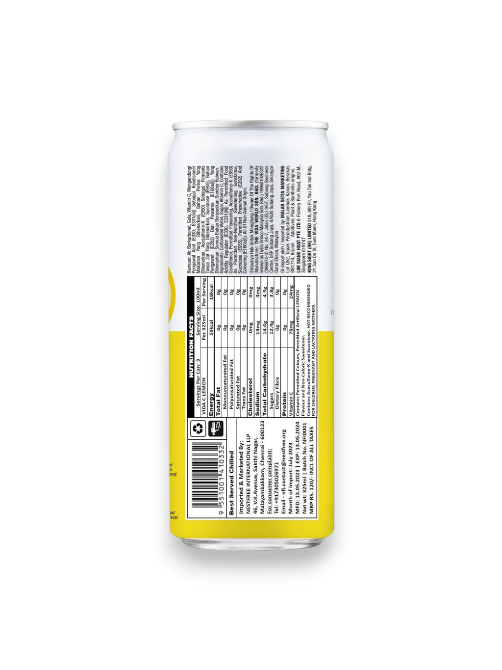 Vida Lemon Drink 325ml Can – Imported from Malaysia | Refreshing Lemon Beverage