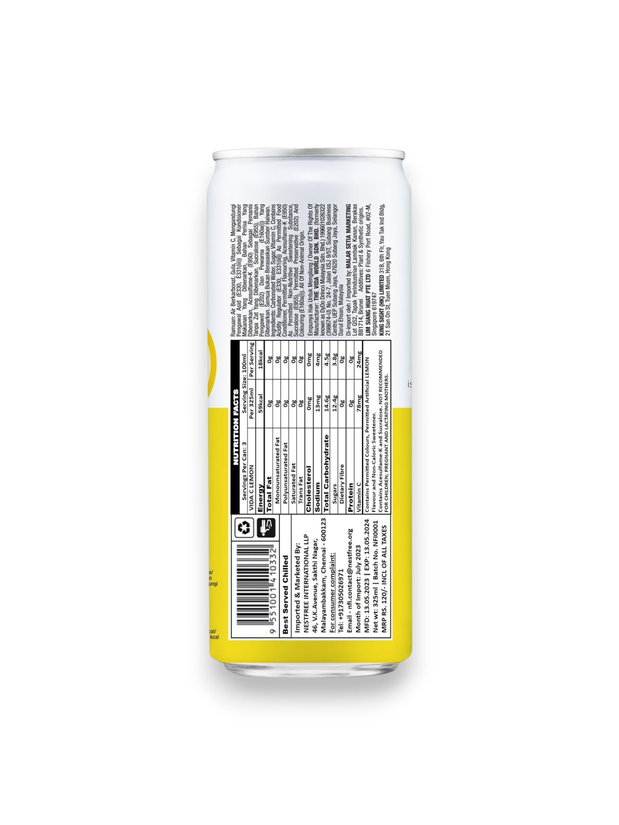 Vida Lemon Drink 325ml Can – Imported from Malaysia | Refreshing Lemon Beverage