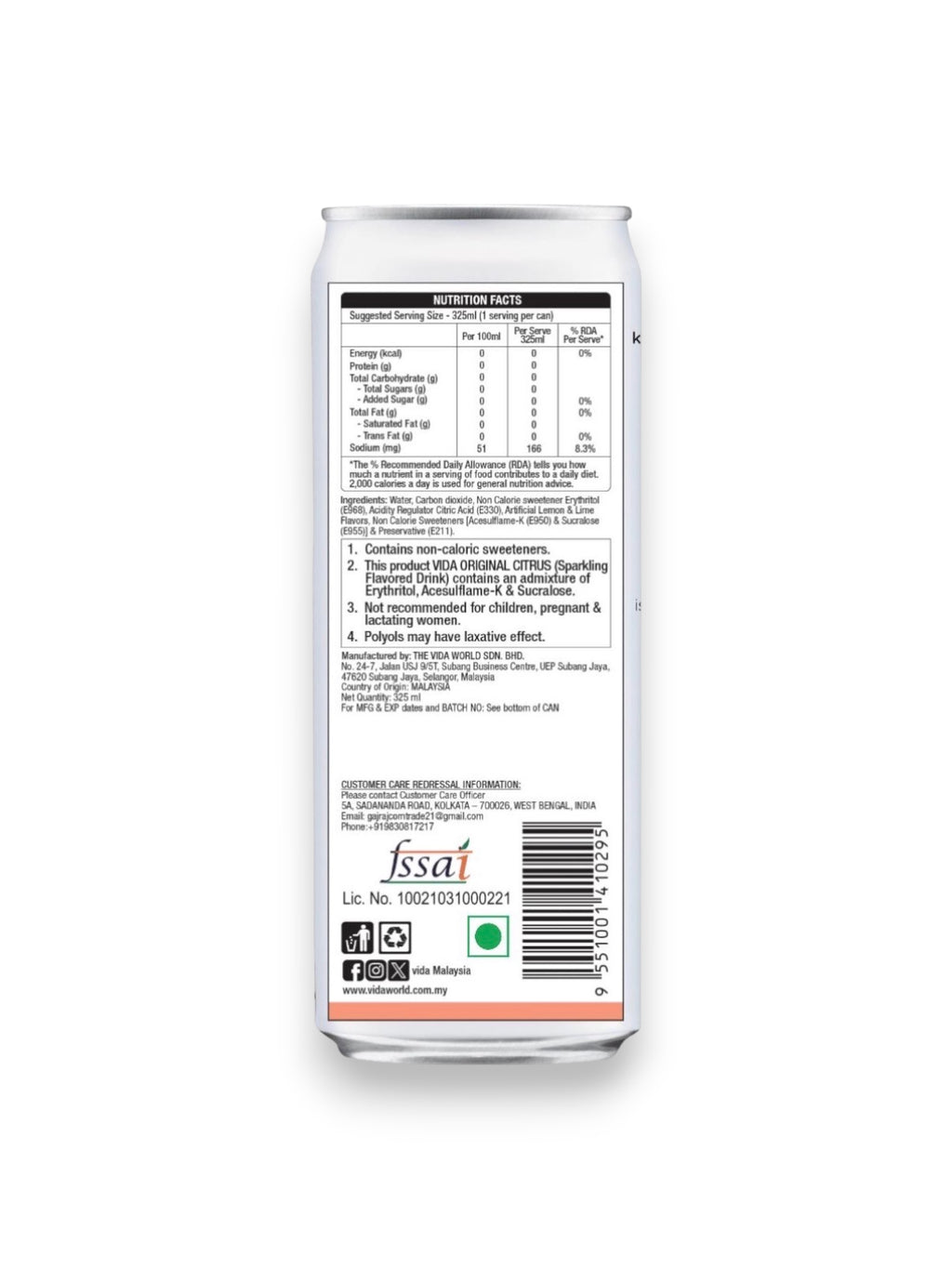 Vida Original Citrus Drink 325ml Can – Imported from Malaysia | Refreshing Citrus Beverage