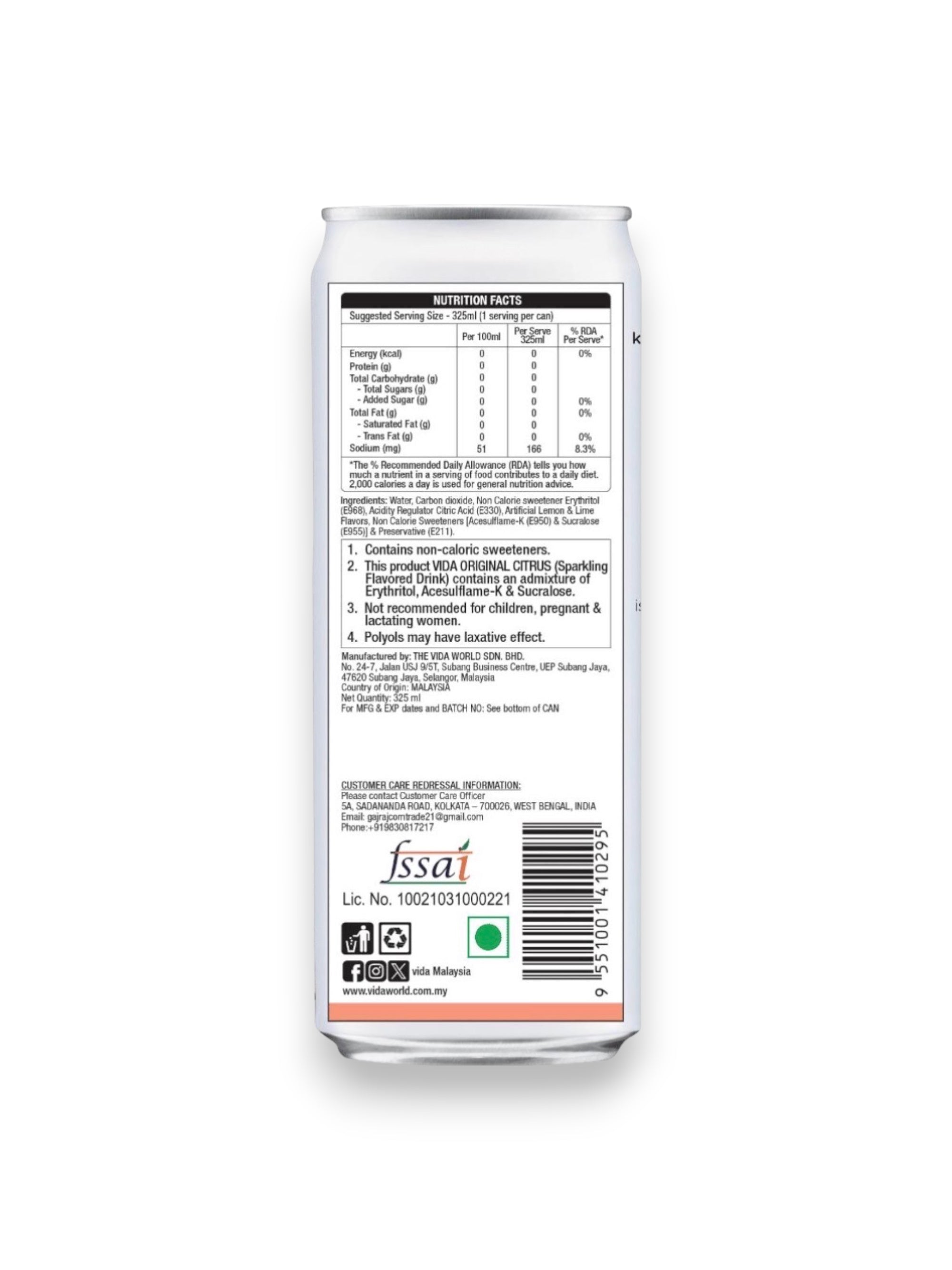 Vida Original Citrus Drink 325ml Can – Imported from Malaysia | Refreshing Citrus Beverage