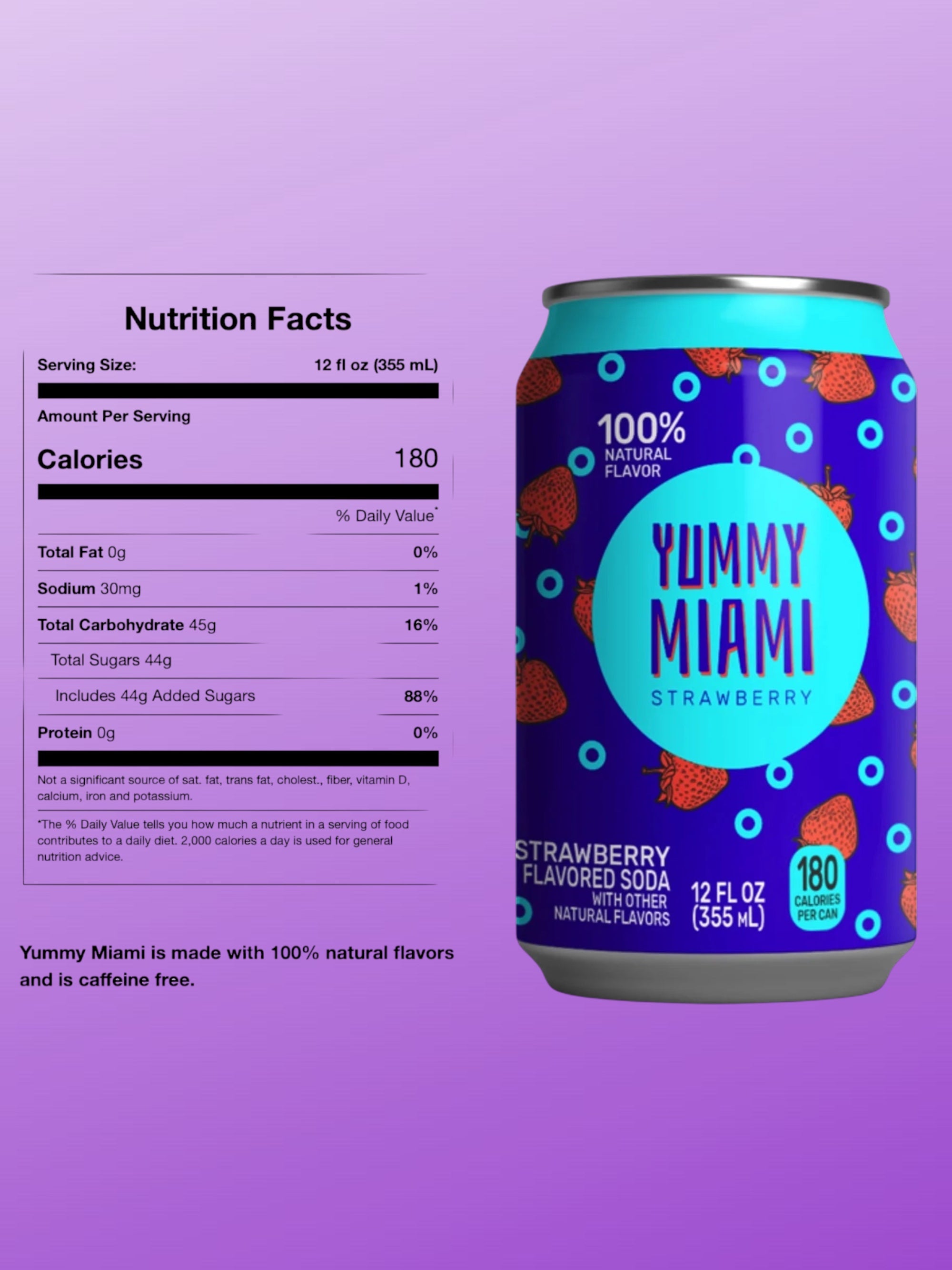 Yummy Miami Strawberry Drink 355ml Can – Imported from USA (Monroe, WI) Refreshing Sweet Beverage