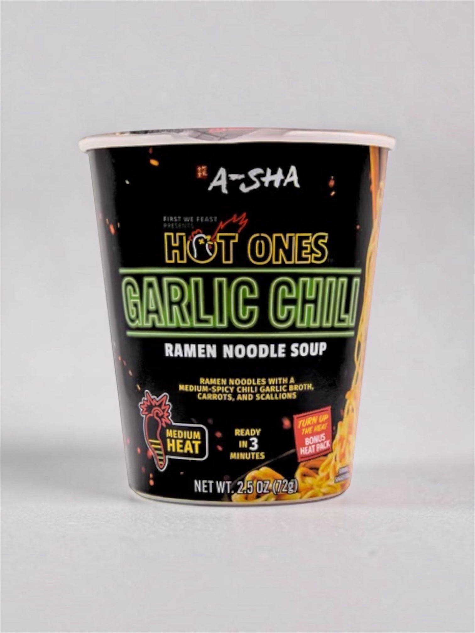A-Sha x Hot Ones Garlic Chili Cup Noodles | Imported from USA