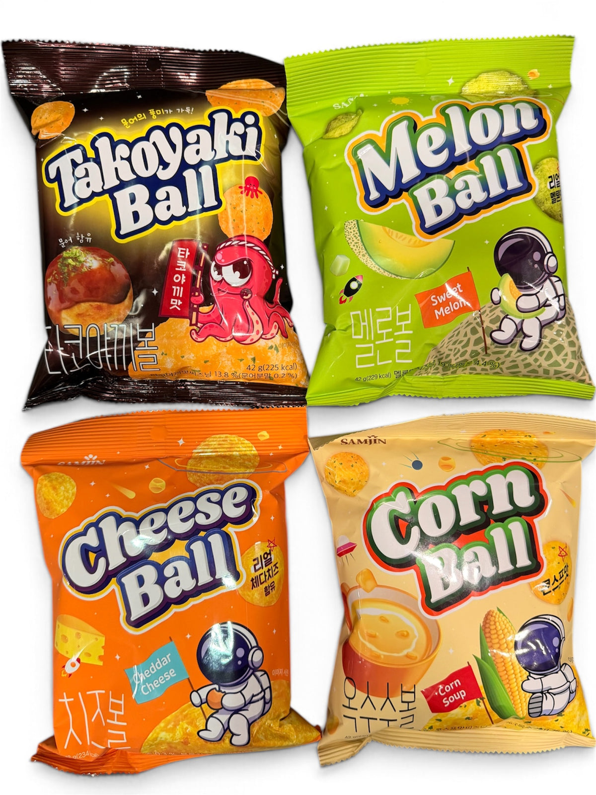 Samjin Korean Snack Balls – Cheese, Takoyaki, Melon & Corn