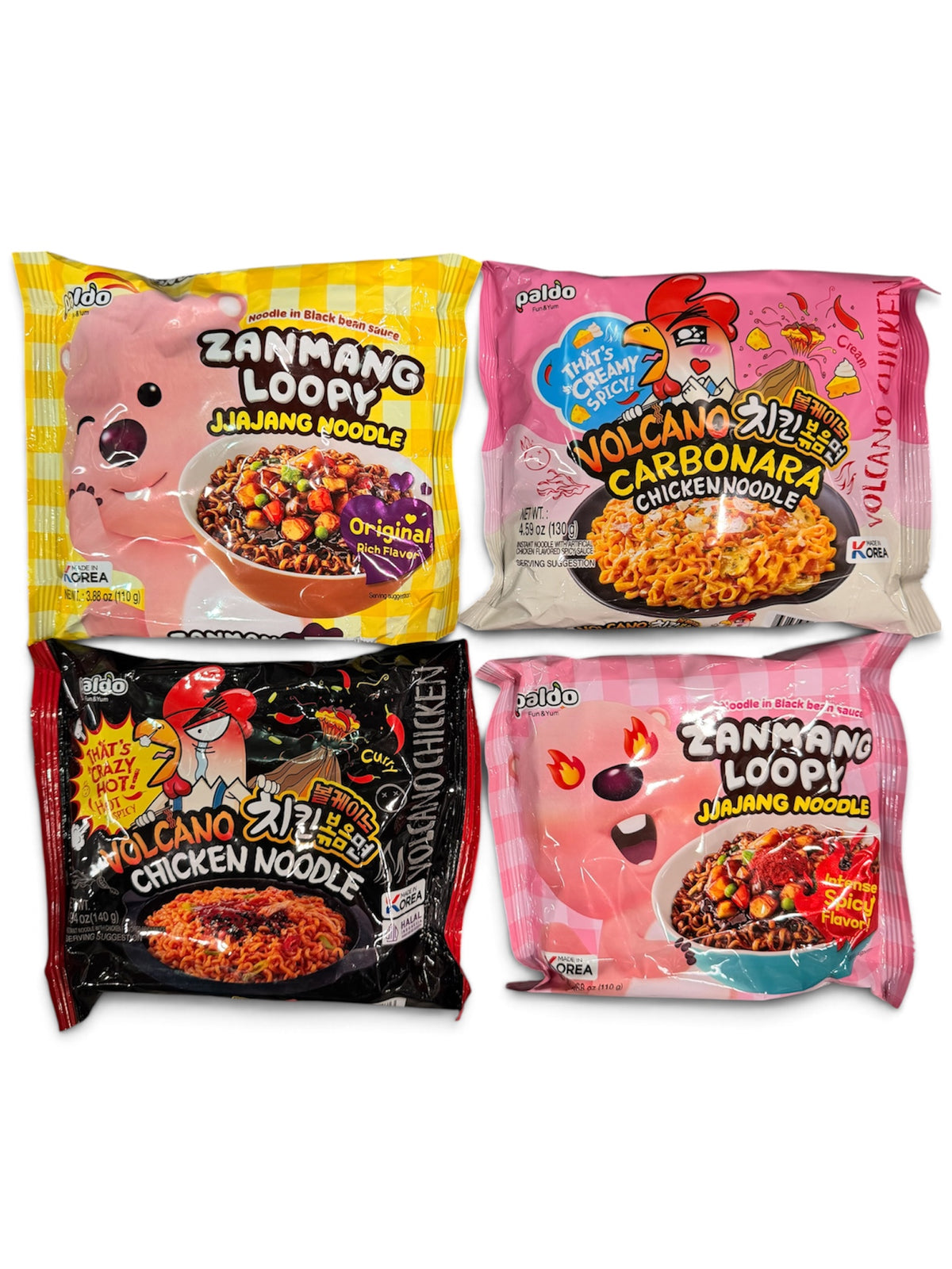 Paldo Zanmang Loopy Korean Instant Noodles – 4 Flavours | Jjajang, Volcano Chicken & Carbonara